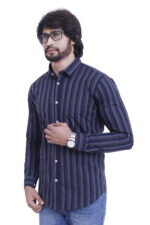 Bearberry Men’s 100% Cotton Yarn-Dyed Striped Shirt – Premium Navy Smart Casual Shirt - Image 3