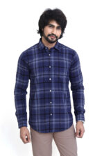 Bearberry Men’s 100% Cotton Yarn-Dyed Checked Shirt – Premium Blue Smart Casual Shirt