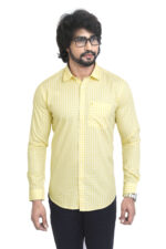 Bearberry Premium Yellow Check Cotton Shirt – 100% Pure Cotton | Slim Fit Casual & Summer Wear