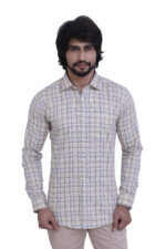 Bearberry Premium Beige Check Cotton Shirt – 100% Pure Cotton | Slim Fit Casual & Smart Wear