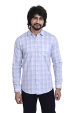 Bearberry Premium Light Blue Check Cotton Shirt – 100% Pure Cotton | Slim Fit Casual & Office Wear