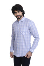 Bearberry Premium Light Blue Check Cotton Shirt – 100% Pure Cotton | Slim Fit Casual & Office Wear - Image 3