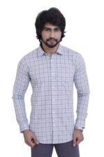 Bearberry Premium Light Grey Check Cotton Shirt – 100% Pure Cotton | Slim Fit Casual & Office Wear