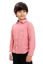 Bearberry Kids Cotton Linen Check Shirt – Premium Soft Breathable Casual Wear (Coral Pink) - Image 3