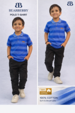 Bearberry Kids Yarn-Dyed Polo T-Shirt for Boys (3–14 Years) – Soft Cotton Striped Half Sleeve T-Shirt -2