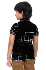 Bearberry Kids Black Geometric Print Polo T-Shirt – Premium Pique Cotton - Black - Image 2