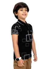Bearberry Kids Black Geometric Print Polo T-Shirt – Premium Pique Cotton - Black - Image 4