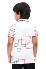 Bearberry Kids Black Geometric Print Polo T-Shirt – Premium Pique Cotton - White - Image 2