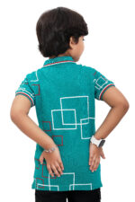 Bearberry Kids Black Geometric Print Polo T-Shirt – Premium Pique Cotton - Turquoise - Image 2