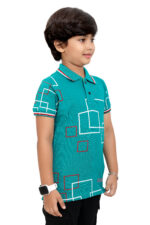 Bearberry Kids Black Geometric Print Polo T-Shirt – Premium Pique Cotton - Turquoise - Image 4