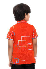 Bearberry Kids Black Geometric Print Polo T-Shirt – Premium Pique Cotton - Orange - Image 2