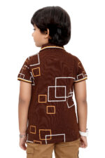 Bearberry Kids Black Geometric Print Polo T-Shirt – Premium Pique Cotton - Brown - Image 2