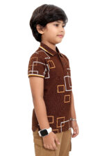 Bearberry Kids Black Geometric Print Polo T-Shirt – Premium Pique Cotton - Brown - Image 4