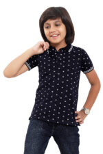 Bearberry Kids Premium Jersey Polo T-Shirt – All Over Print (Navy Classic)