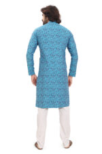 Bearberry Men’s Teal Blue Self-Design Jacquard Cotton Kurta | Yarn-Dyed Premium Ethnic Wear - Image 2