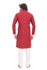 Bearberry Men’s Red Jacquard Cotton Kurta | Premium Ethnic Wear | Festive & Occasion Kurta - Image 2
