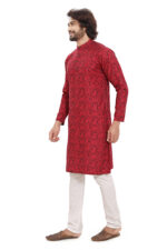 Bearberry Men’s Red Jacquard Cotton Kurta | Premium Ethnic Wear | Festive & Occasion Kurta - Image 3