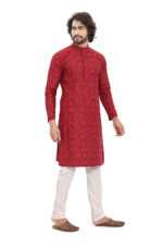 Bearberry Men’s Red Jacquard Cotton Kurta | Premium Ethnic Wear | Festive & Occasion Kurta - Image 4