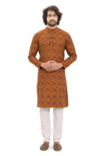 Bearberry Men’s Mustard Self-Design Jacquard Cotton Kurta | Yarn-Dyed Premium Ethnic Wear