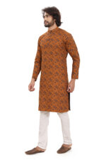 Bearberry Men’s Mustard Self-Design Jacquard Cotton Kurta | Yarn-Dyed Premium Ethnic Wear - Image 3