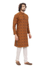 Bearberry Men’s Mustard Self-Design Jacquard Cotton Kurta | Yarn-Dyed Premium Ethnic Wear - Image 4