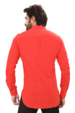 Men’s 100% Cotton Solid Red Short Kurta – Full Sleeve - Image 2
