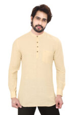Men’s 100% Cotton Solid Cream Short Kurta – Full Sleeve