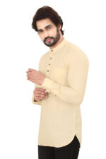 Men’s 100% Cotton Solid Cream Short Kurta – Full Sleeve - Image 3