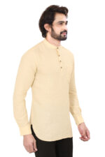 Men’s 100% Cotton Solid Cream Short Kurta – Full Sleeve - Image 4