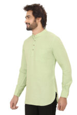 Men’s 100% Cotton Pastel Green Short Kurta – Full Sleeve - Image 3