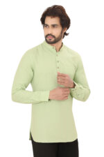 Men’s 100% Cotton Pastel Green Short Kurta – Full Sleeve - Image 4