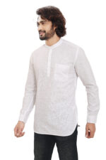Men’s 100% Cotton Solid White Short Kurta – Full Sleeve - Image 3