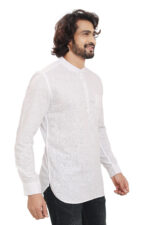 Men’s 100% Cotton Solid White Short Kurta – Full Sleeve - Image 4