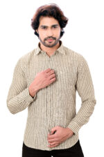 Bearberry Men’s Cotton Linen Striped Shirt – Premium Breathable Casual & Smart Fit Shirt (White & Gray)