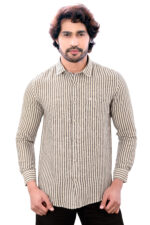 Bearberry Men’s Cotton Linen Striped Shirt – Premium Breathable Casual & Smart Fit Shirt (White & Blue)