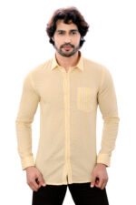 Bearberry Men’s Cotton Linen Striped Shirt – Premium Breathable Casual & Smart Fit Shirt (White & Yellow)