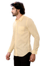 Bearberry Men’s Cotton Linen Striped Shirt – Premium Breathable Casual & Smart Fit Shirt (White & Yellow) - Image 3