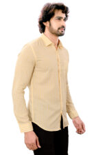 Bearberry Men’s Cotton Linen Striped Shirt – Premium Breathable Casual & Smart Fit Shirt (White & Yellow) - Image 4