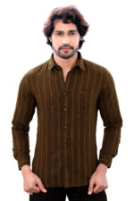 Bearberry Men’s Cotton Linen Striped Shirt – Premium Breathable Casual & Smart Fit Shirt (Army Greens)