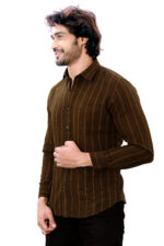 Bearberry Men’s Cotton Linen Striped Shirt – Premium Breathable Casual & Smart Fit Shirt (Army Greens) - Image 3