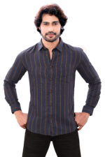 Bearberry Men’s Cotton Linen Striped Shirt – Premium Breathable Casual & Smart Fit Shirt (Navy Blue)