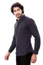 Bearberry Men’s Cotton Linen Striped Shirt – Premium Breathable Casual & Smart Fit Shirt (Navy Blue) - Image 3