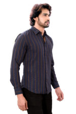 Bearberry Men’s Cotton Linen Striped Shirt – Premium Breathable Casual & Smart Fit Shirt (Navy Blue) - Image 4