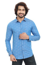 Bearberry Sky Blue Jacquard Cotton Shirt – Premium Self-Design | 100% Cotton
