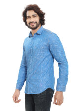 Bearberry Sky Blue Jacquard Cotton Shirt – Premium Self-Design | 100% Cotton - Image 3