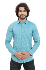 Bearberry Premium Aqua Blue Jacquard Cotton Shirt – 100% Cotton | Self Design | Slim Fit