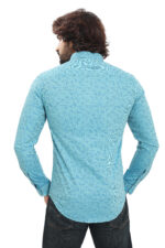 Bearberry Premium Aqua Blue Jacquard Cotton Shirt – 100% Cotton | Self Design | Slim Fit - Image 2