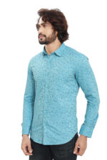 Bearberry Premium Aqua Blue Jacquard Cotton Shirt – 100% Cotton | Self Design | Slim Fit - Image 3