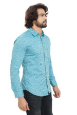 Bearberry Premium Aqua Blue Jacquard Cotton Shirt – 100% Cotton | Self Design | Slim Fit - Image 4
